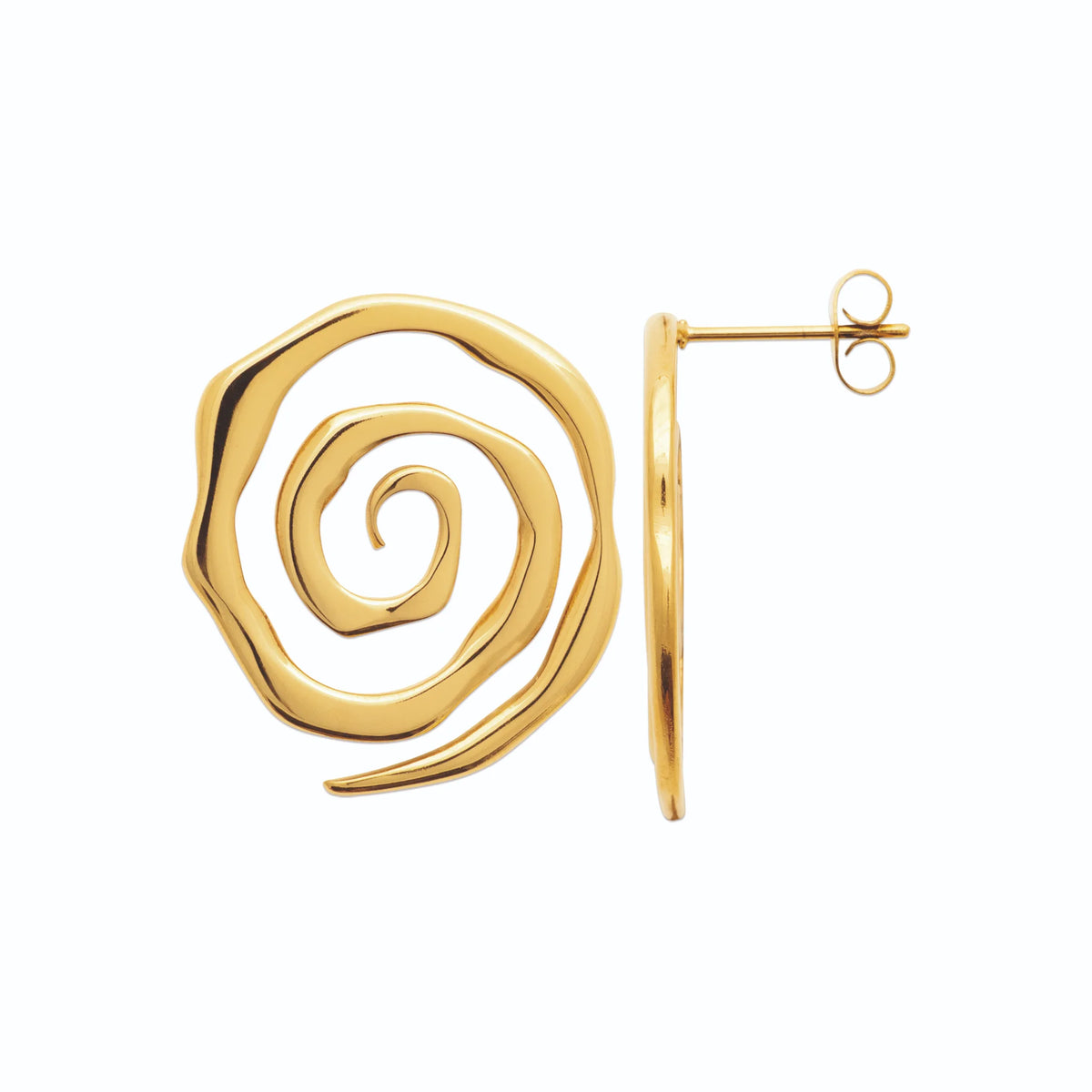 Boucles d’oreilles puces spirale de fil en acier PVD doré