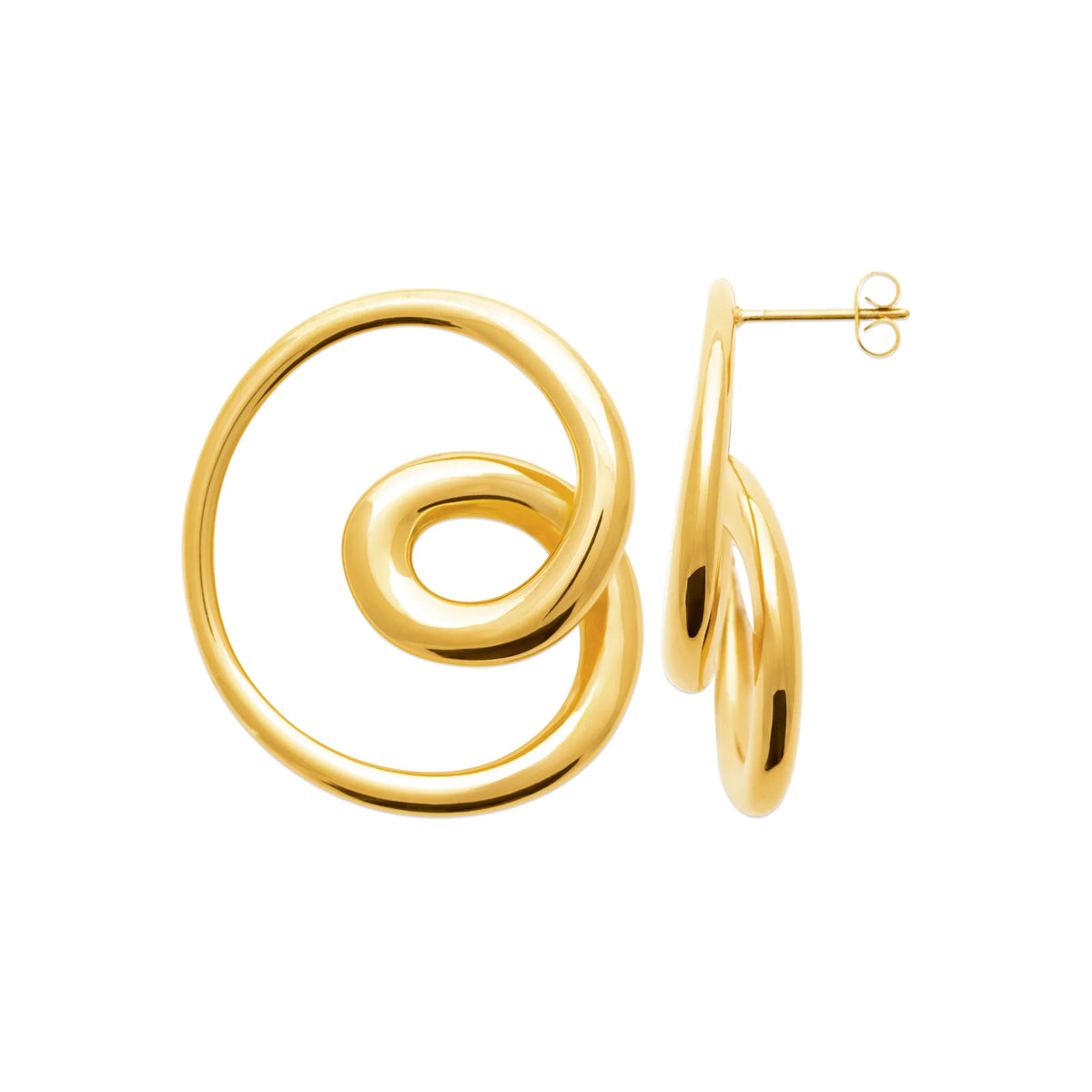 Boucles d’oreilles puces spirale de fil double en acier PVD doré