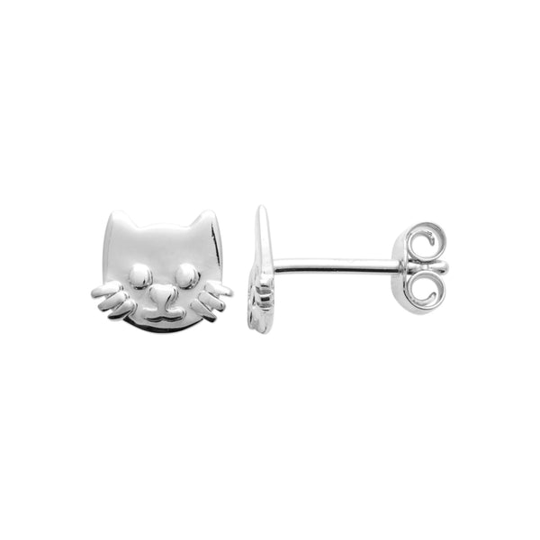 Boucles d’oreilles puces tête de chat enfant en argent 925 rhodié, autre vue