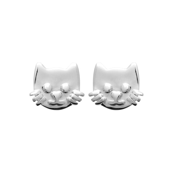 Boucles d’oreilles puces tête de chat enfant en argent 925 rhodié