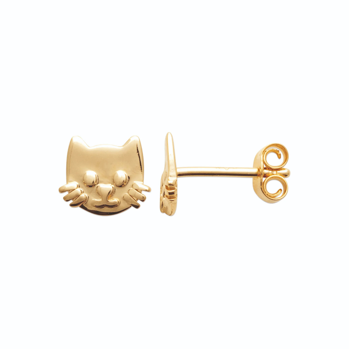 Boucles d’oreilles puces tête de chat enfant en plaqué or
