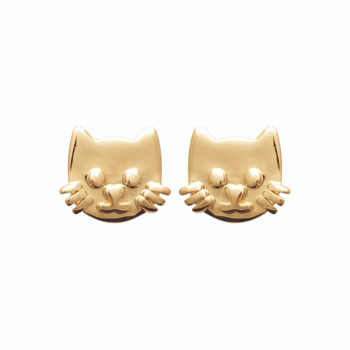 Boucles d’oreilles puces tête de chat enfant en plaqué or