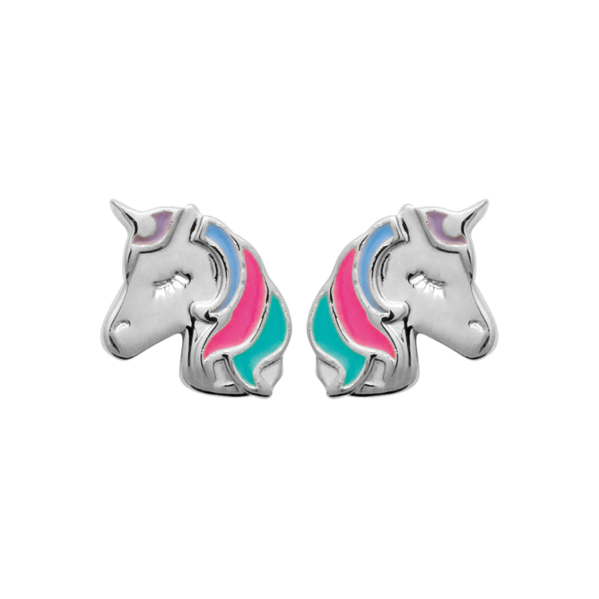 Boucles d’oreilles puces tête de licorne enfant en argent 925 rhodié