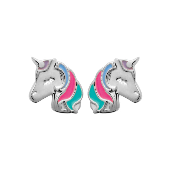 Boucles d’oreilles puces tête de licorne enfant en argent 925 rhodié
