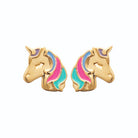 Boucles d’oreilles puces tête de licorne enfant en plaqué or