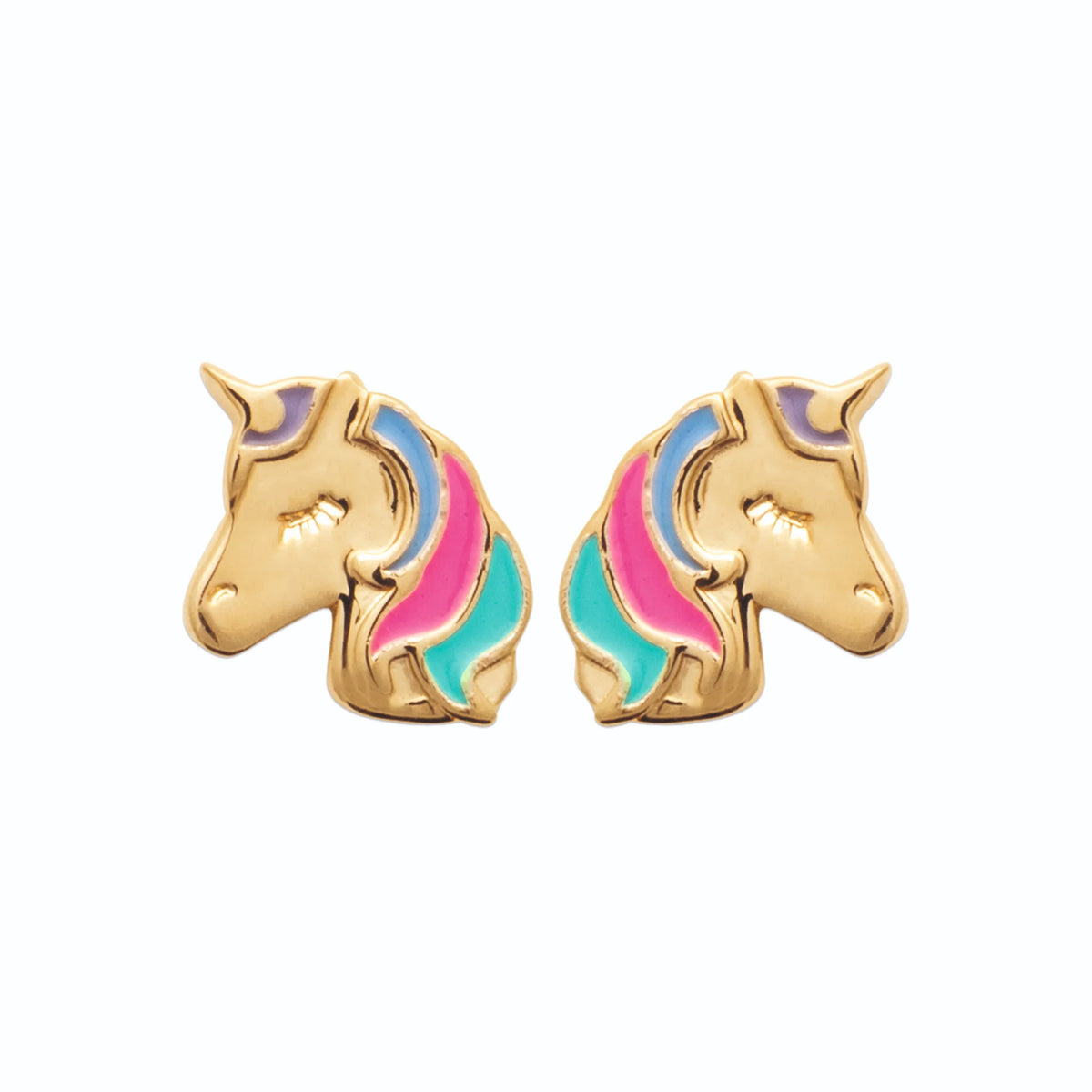 Boucles d’oreilles puces tête de licorne enfant en plaqué or