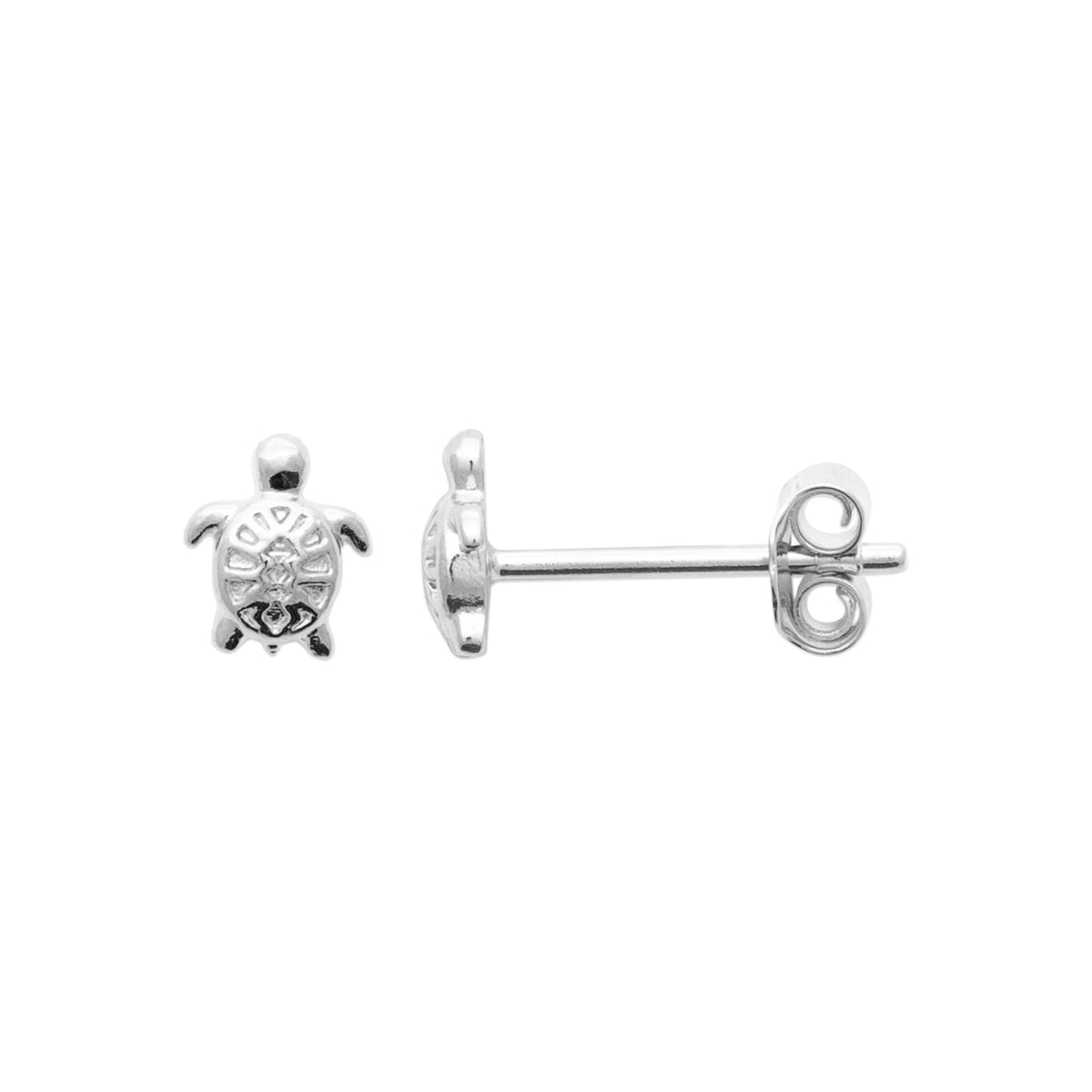 Boucles d’oreilles puces tortue ciselée enfant en argent 925 rhodié