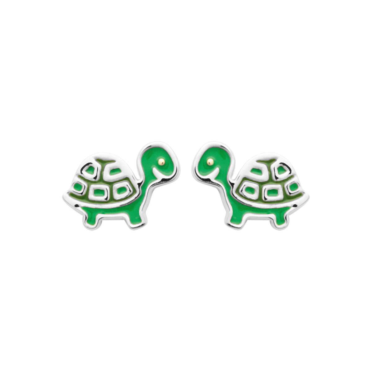 Boucles d’oreilles puces tortue verte enfant en argent 925 rhodié