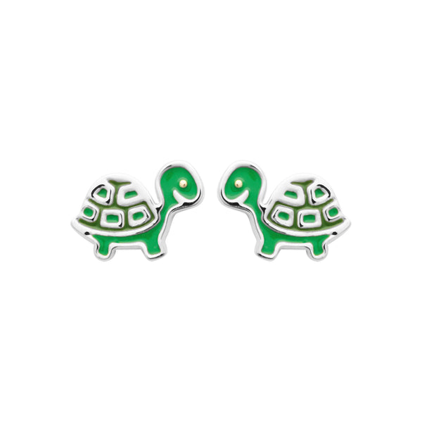 Boucles d’oreilles puces tortue verte enfant en argent 925 rhodié