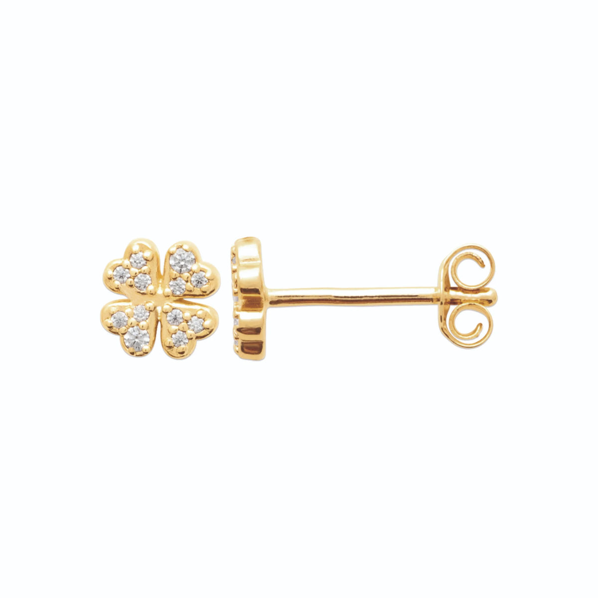 Boucles d’oreilles puces trèfle zircons en plaqué or