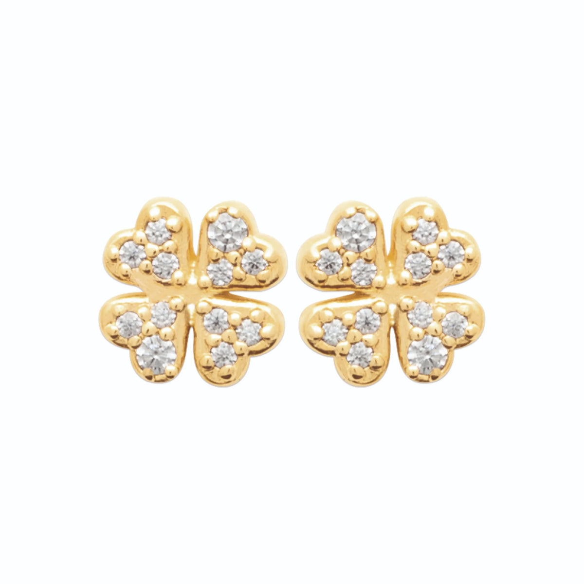 Boucles d’oreilles puces trèfle zircons en plaqué or