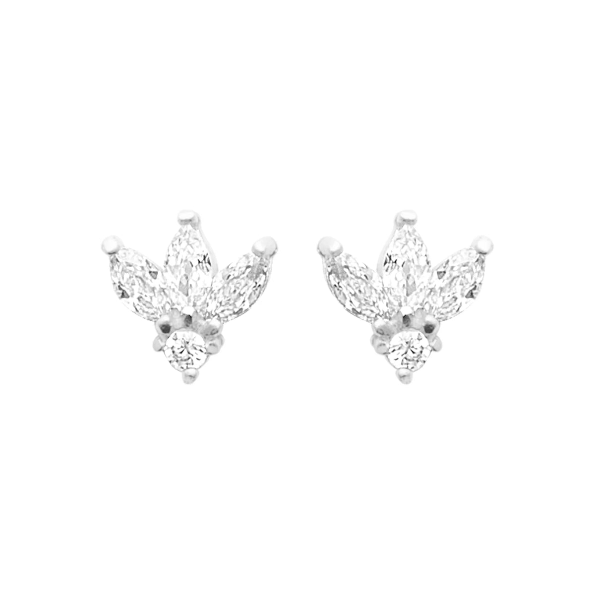 Boucles d’oreilles puces trio de navettes en éventail en argent 925 rhodié