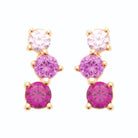 Boucles d’oreilles puces trio de pierres roses en dégradé en plaqué or