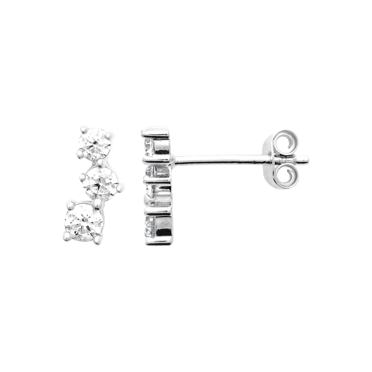 Boucles d’oreilles puces trio de zircons en cascade en argent 925 rhodié