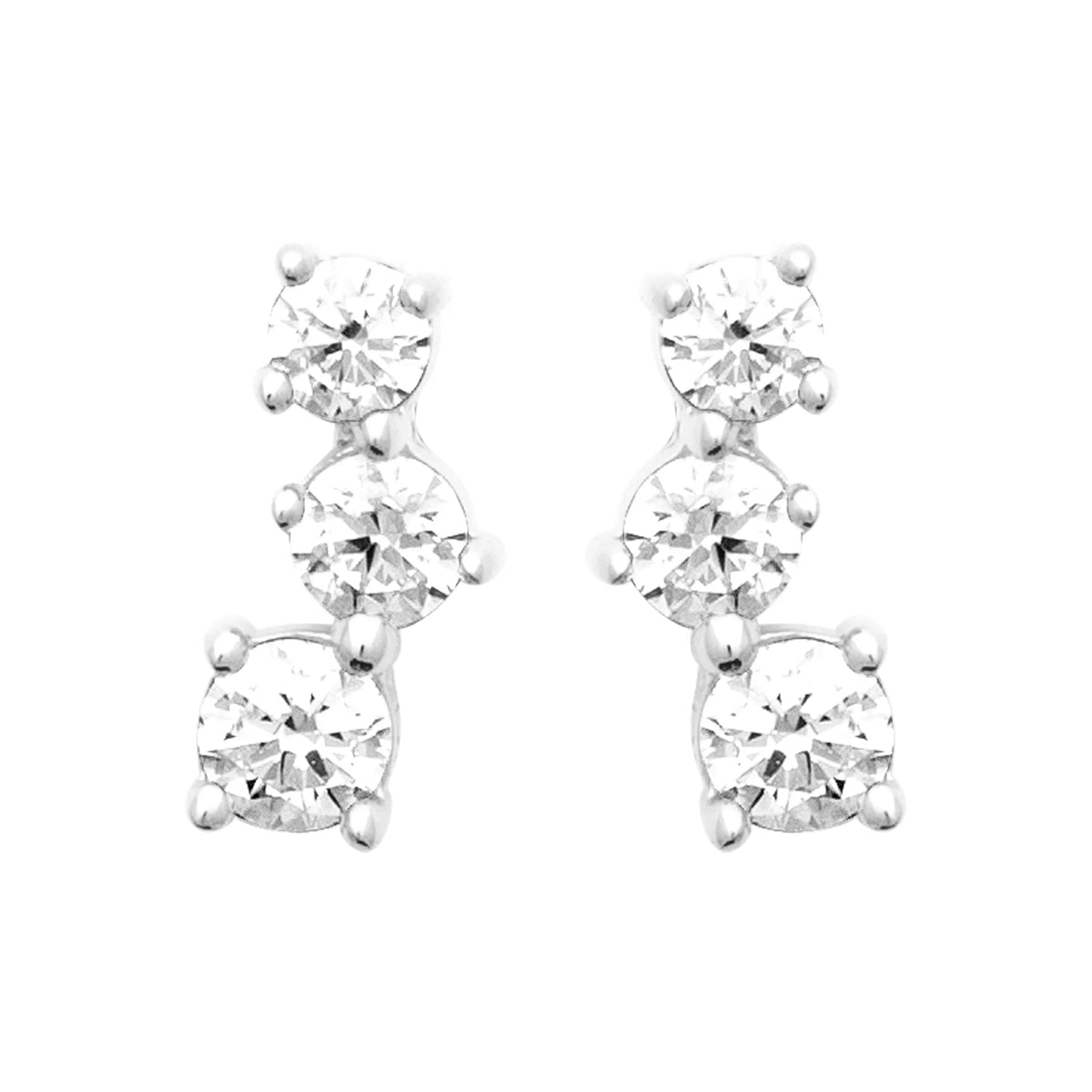 Boucles d’oreilles puces trio de zircons en cascade en argent 925 rhodié