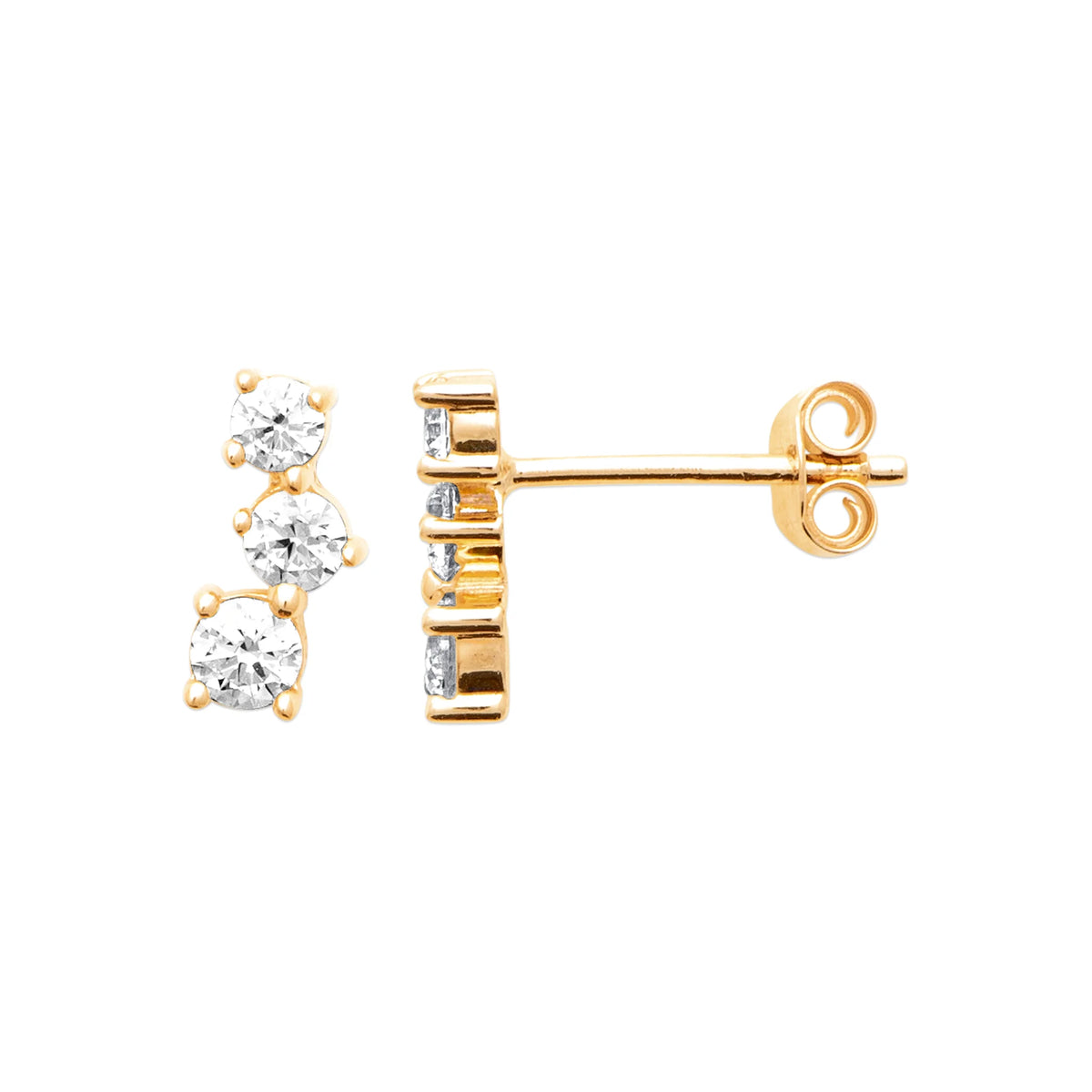 Boucles d’oreilles puces trio de zircons en cascade en plaqué or