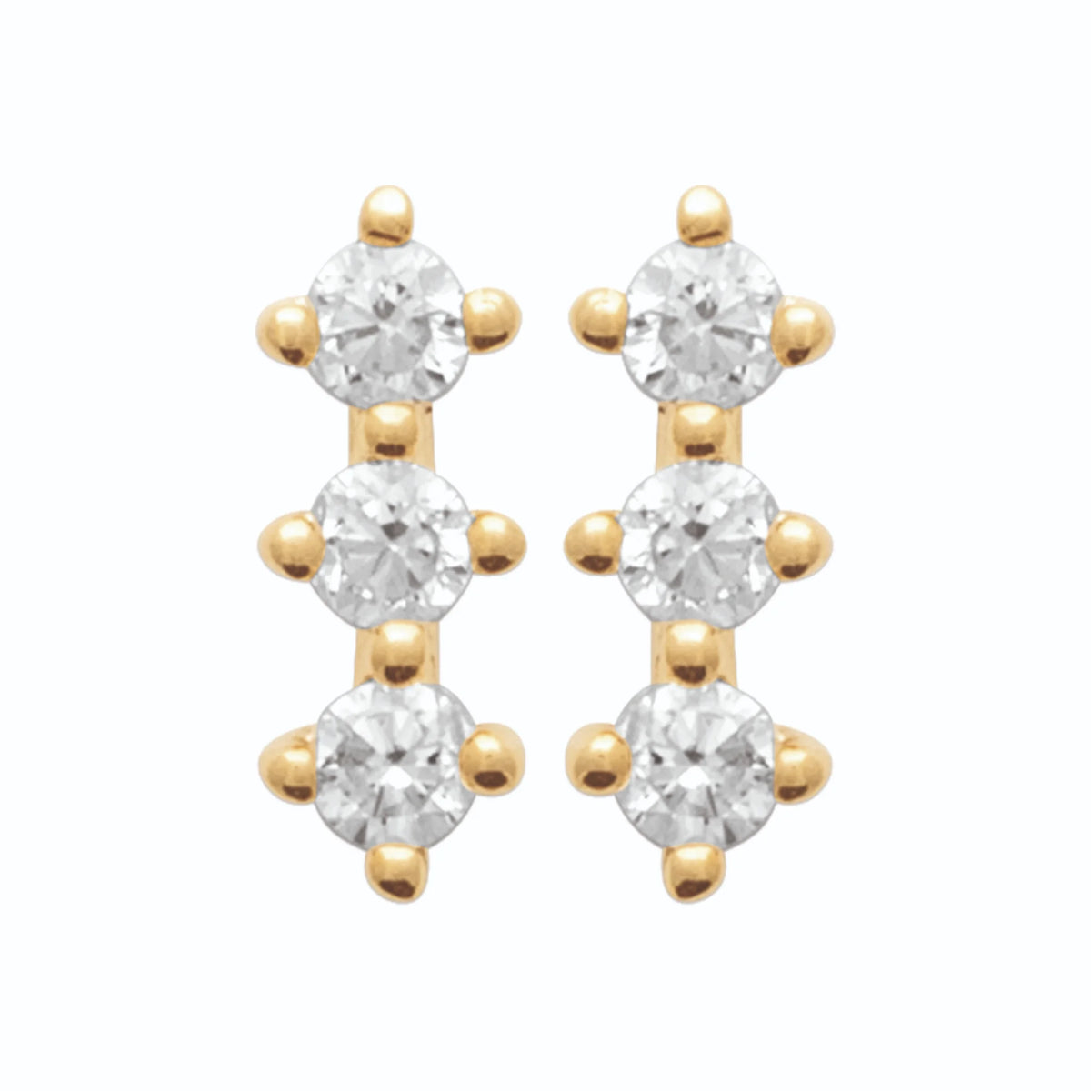 Boucles d’oreilles puces trois zircons en plaqué or