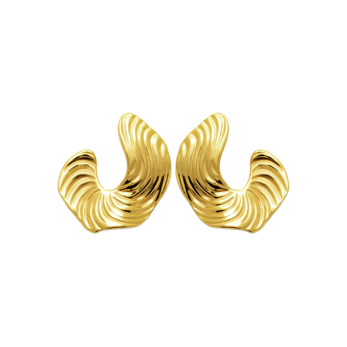 Boucles d’oreilles puces vague striée en acier PVD doré