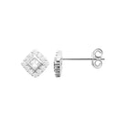 Boucles d’oreilles puces zircon carré et halo de zircons en argent 925, vue de profil