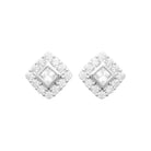 Boucles d’oreilles puces zircon carré et halo de zircons en argent 925, vue de face