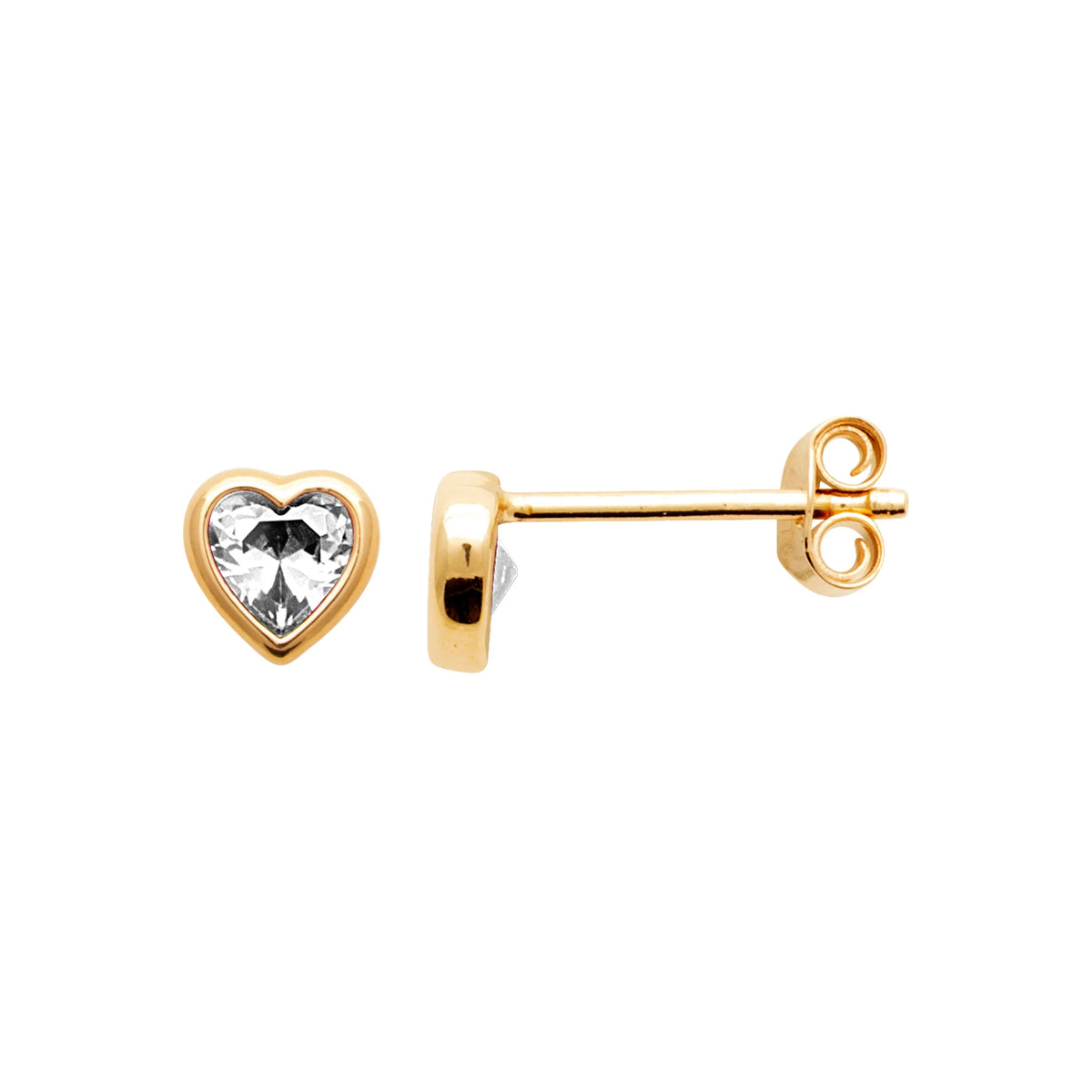 Boucles d’oreilles puces zircon cœur serti clos en plaqué or