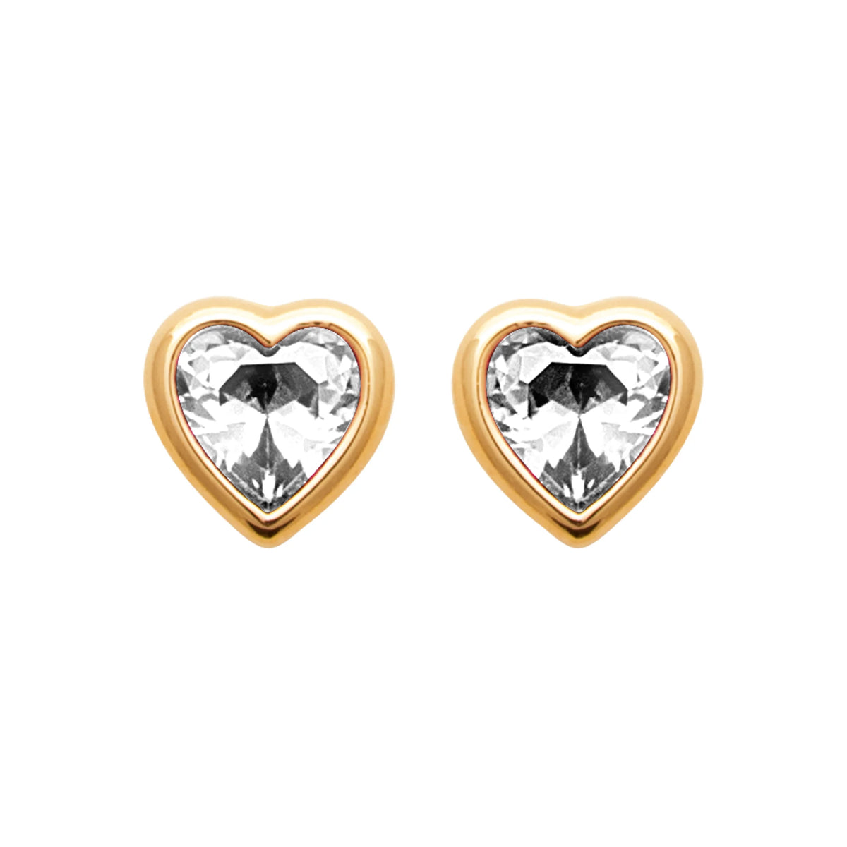 Boucles d’oreilles puces zircon cœur serti clos en plaqué or