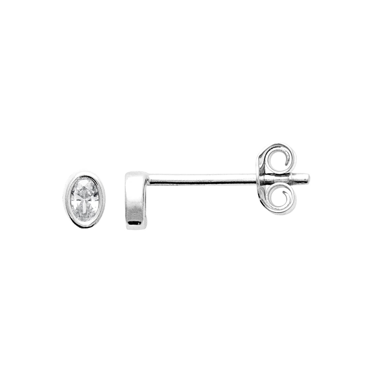 Boucles d’oreilles puces zircon ovale serti clos en argent 925 rhodié