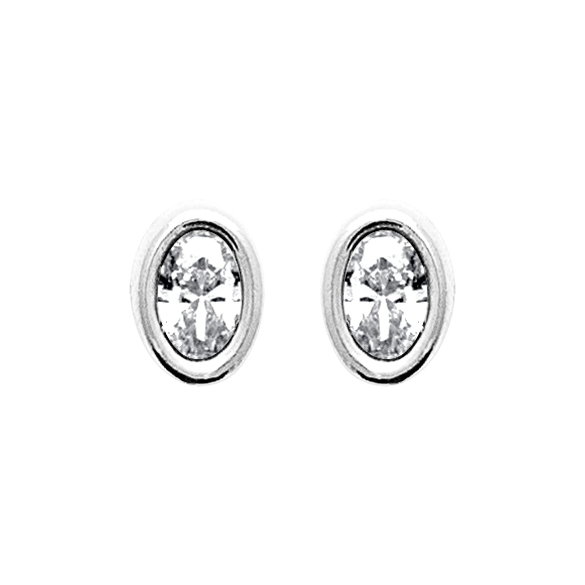 Boucles d’oreilles puces zircon ovale serti clos en argent 925 rhodié
