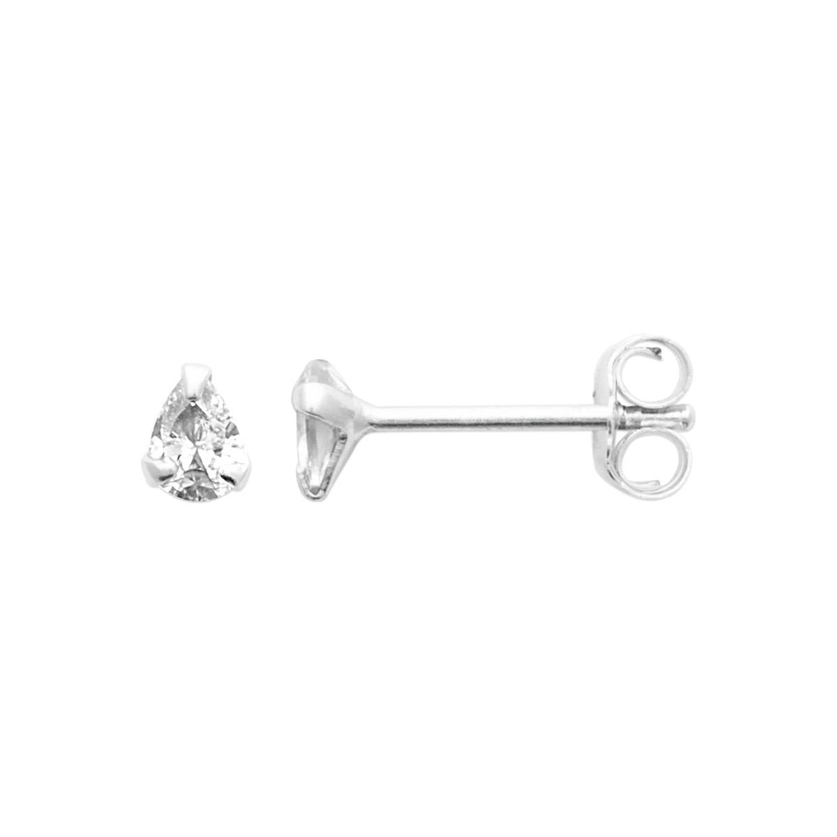 Boucles d’oreilles puces zircon poire à griffes en argent 925 rhodié