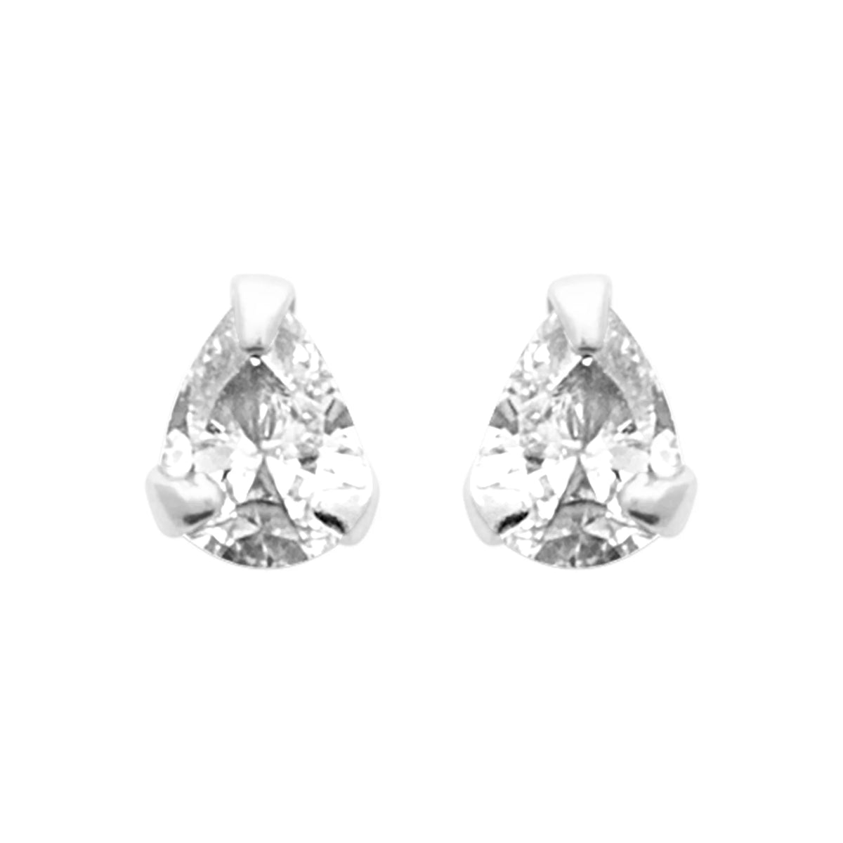 Boucles d’oreilles puces zircon poire à griffes en argent 925 rhodié
