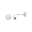 Boucles d’oreilles puces zircon rond et halo de zircons en argent 925, vue de profil