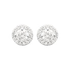 Boucles d’oreilles puces zircon rond et halo de zircons en argent 925, vue de face