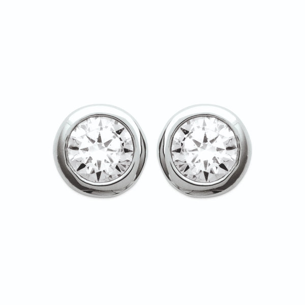 Boucles d’oreilles puces zircon serti clos en argent 925, vue de face