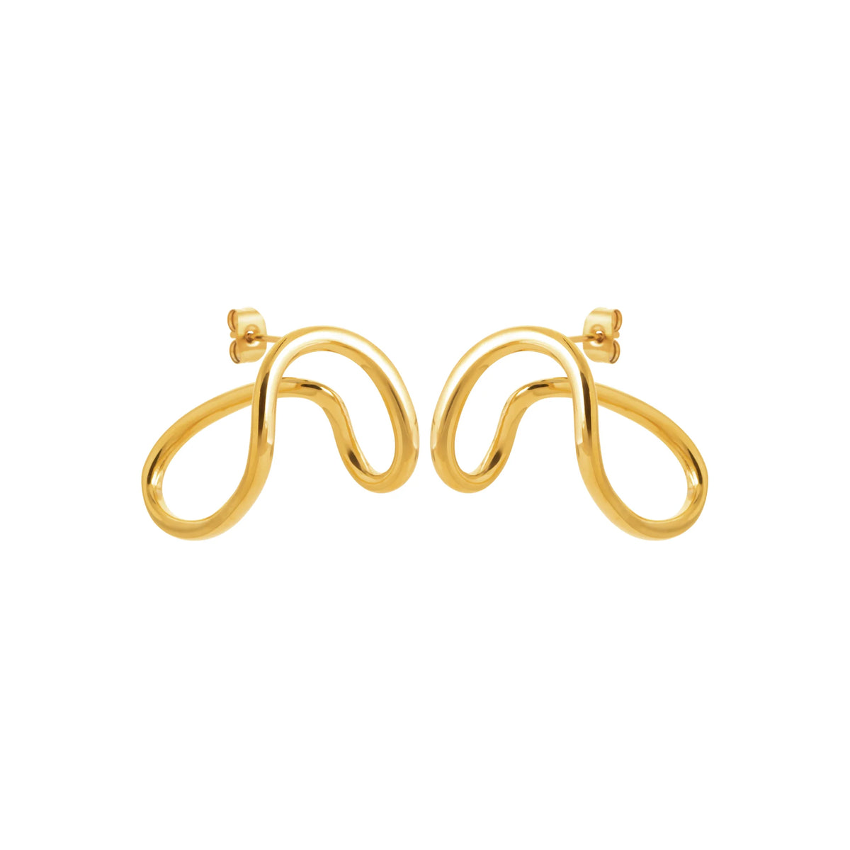 Boucles d’oreilles ruban ondulé en acier PVD doré
