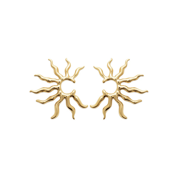 Boucles d’Oreilles Solaire aux Rayons Ondoyants – Finition PVD Or Brillant, autre vue