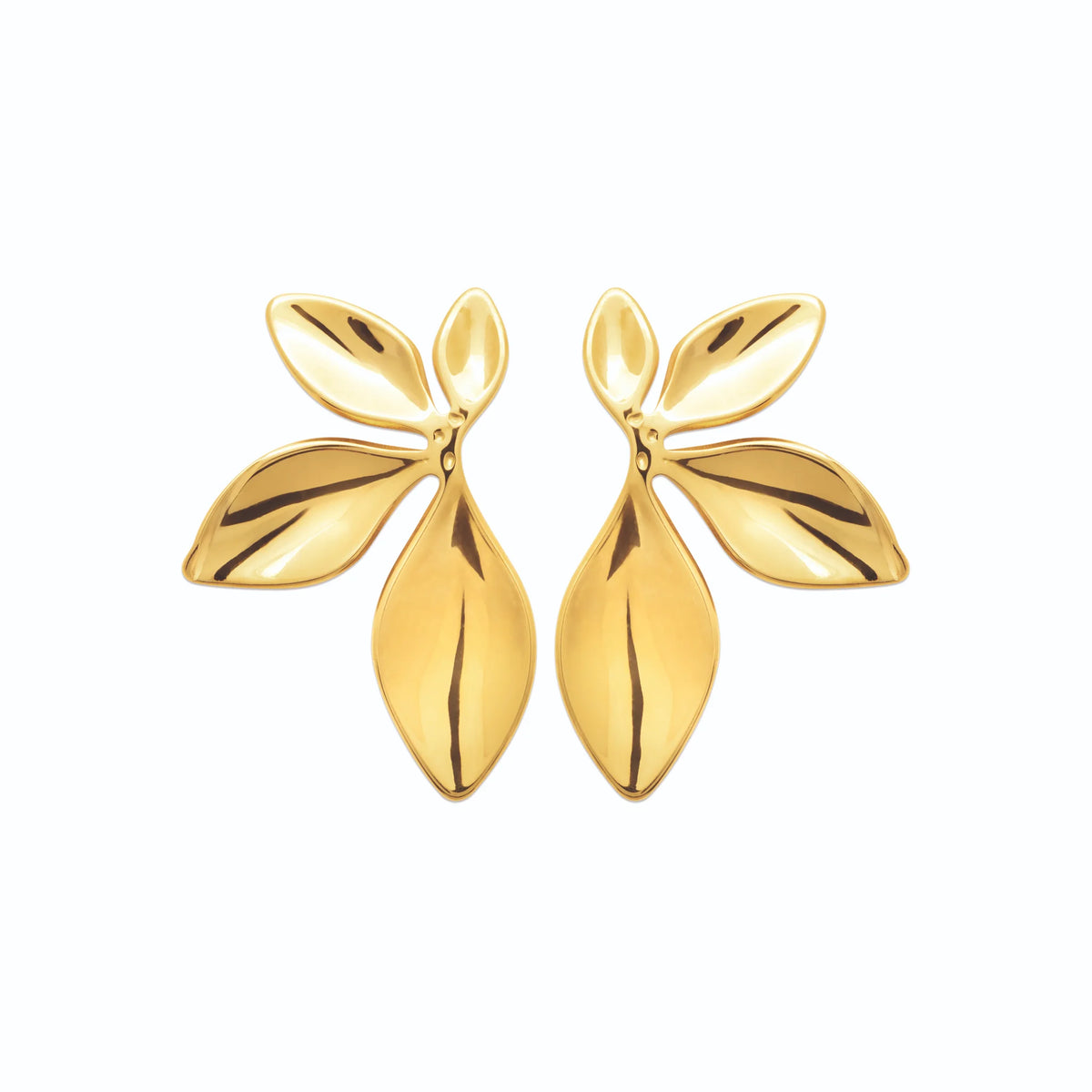 Boucles d’oreilles trio de feuilles en acier PVD doré
