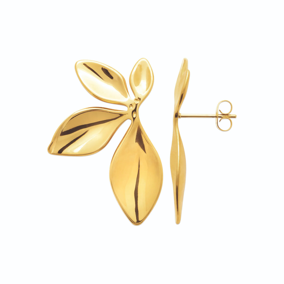 Boucles d’oreilles trio de feuilles en acier PVD doré