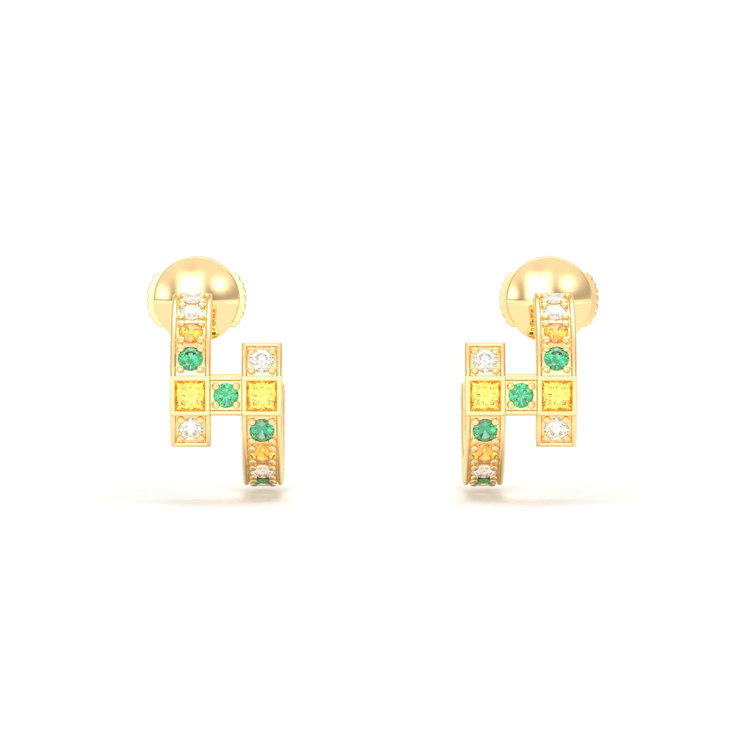 Boucles d’Oreilles Art Déco – Or Jaune 18 Carats & Diamants – Harmonie au Choix