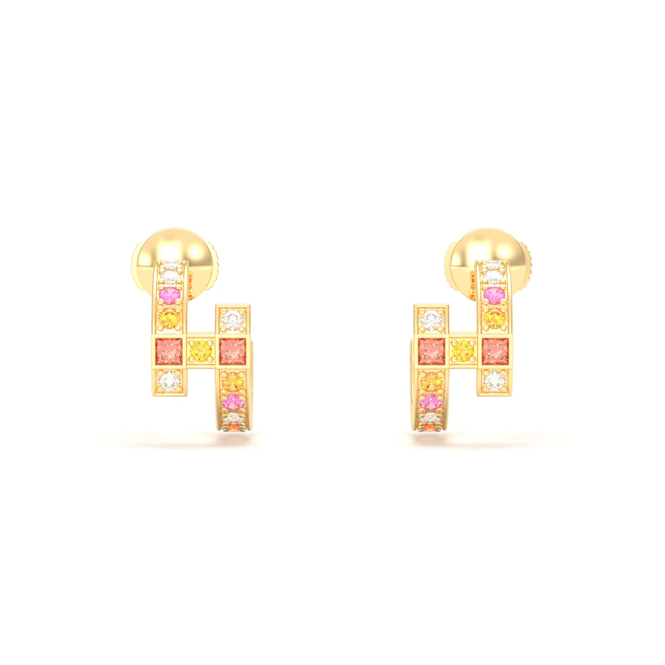 Boucles d’Oreilles Art Déco – Or Jaune 18 Carats & Diamants – Harmonie au Choix