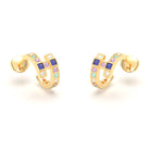 Boucles d’Oreilles Art Déco – Or Jaune 18 Carats & Diamants – Harmonie au Choix Diamant - Saphir bleu - Saphir violet - Tourmaline paraiba