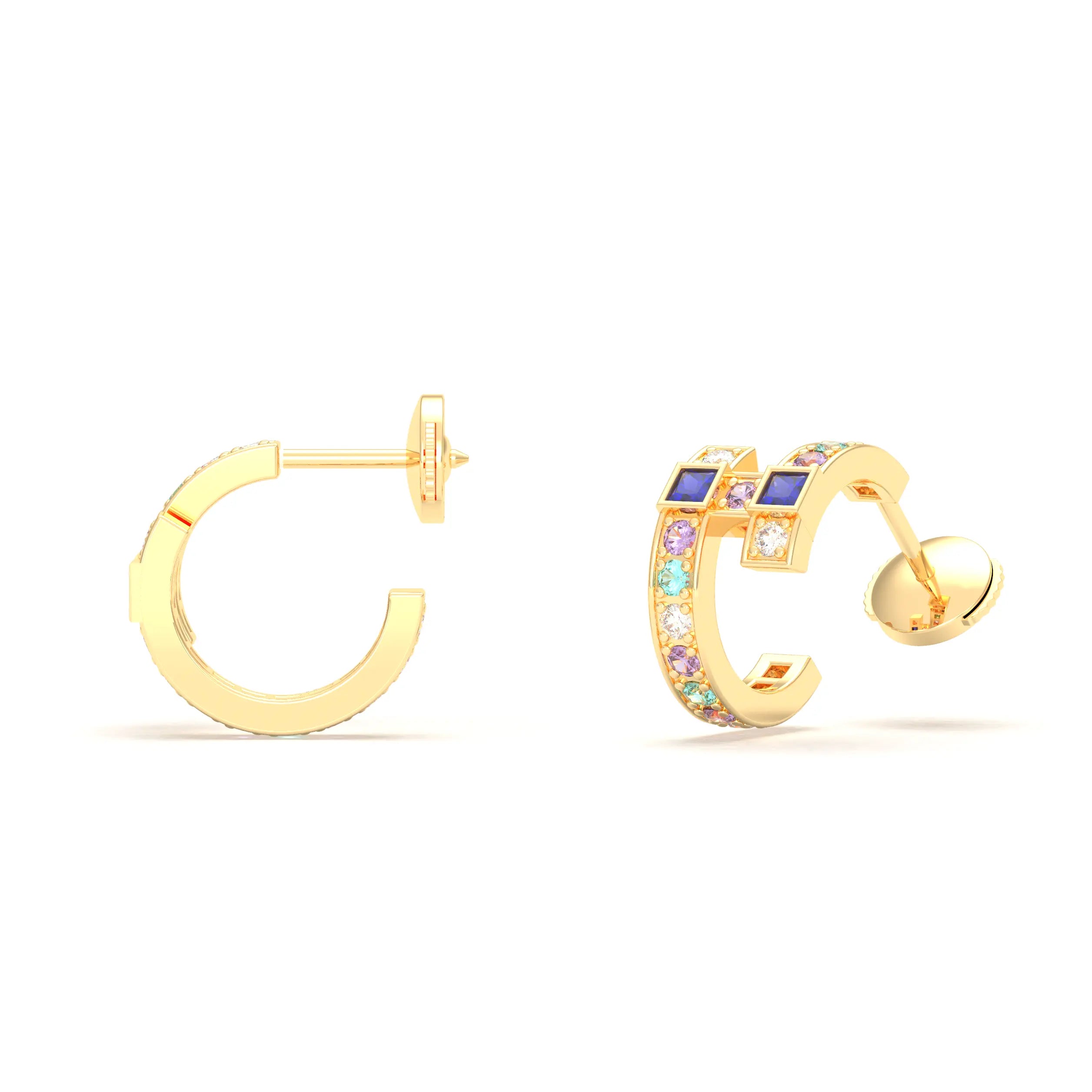 Boucles d’Oreilles Art Déco – Or Jaune 18 Carats & Diamants – Harmonie au Choix