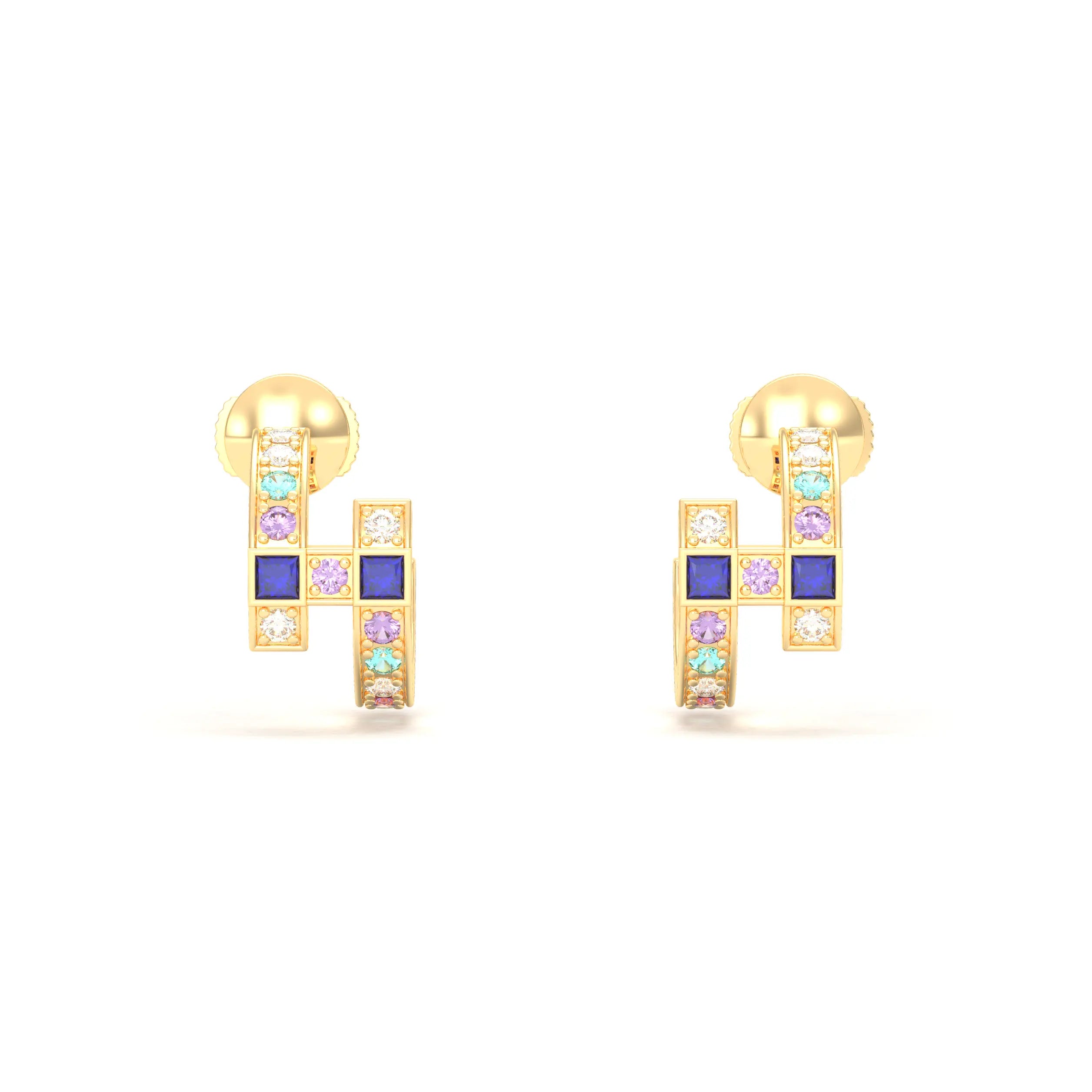 Boucles d’Oreilles Art Déco – Or Jaune 18 Carats & Diamants – Harmonie au Choix