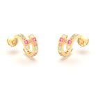 Boucles d’Oreilles Art Déco – Or Jaune 18 Carats & Diamants – Harmonie au Choix Diamant - Saphir pêche - Saphir rose - Tourmaline paraiba