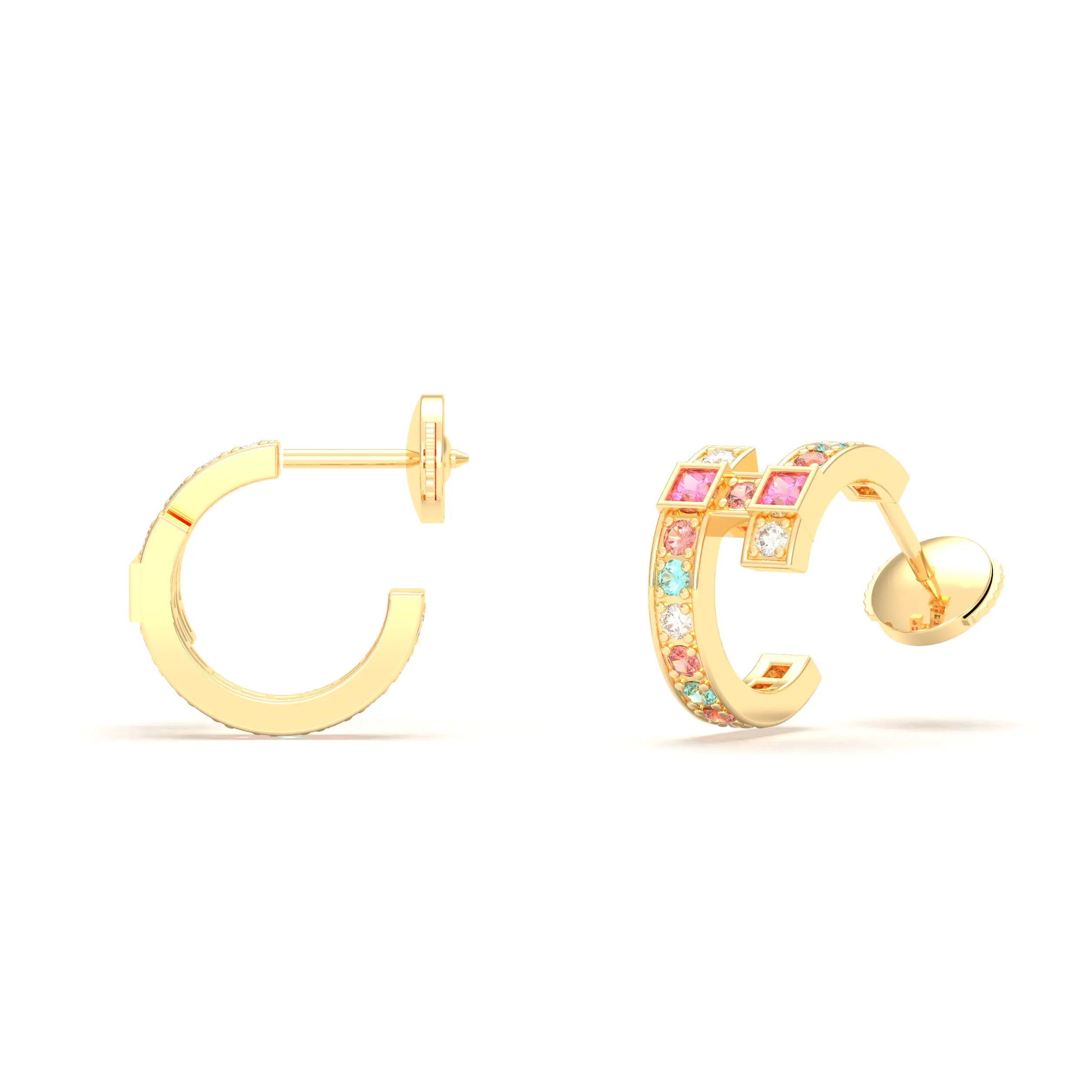 Boucles d’Oreilles Art Déco – Or Jaune 18 Carats & Diamants – Harmonie au Choix