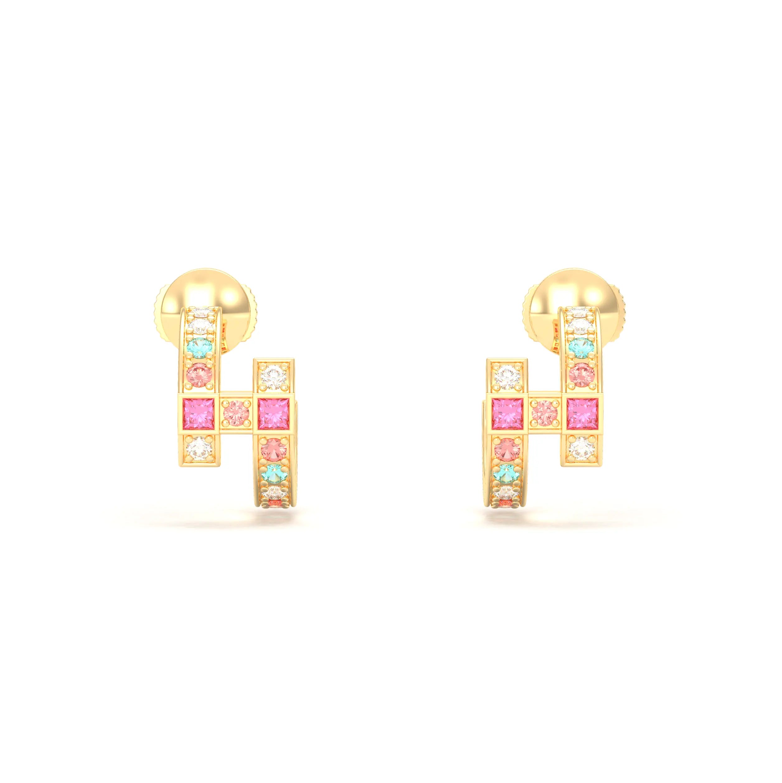 Boucles d’Oreilles Art Déco – Or Jaune 18 Carats & Diamants – Harmonie au Choix