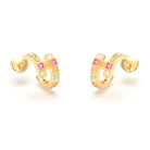 Boucles d’Oreilles Art Déco – Or Jaune 18 Carats & Diamants – Harmonie au Choix Diamant - Tourmaline paraiba - Grenat mandarin - Saphir rose