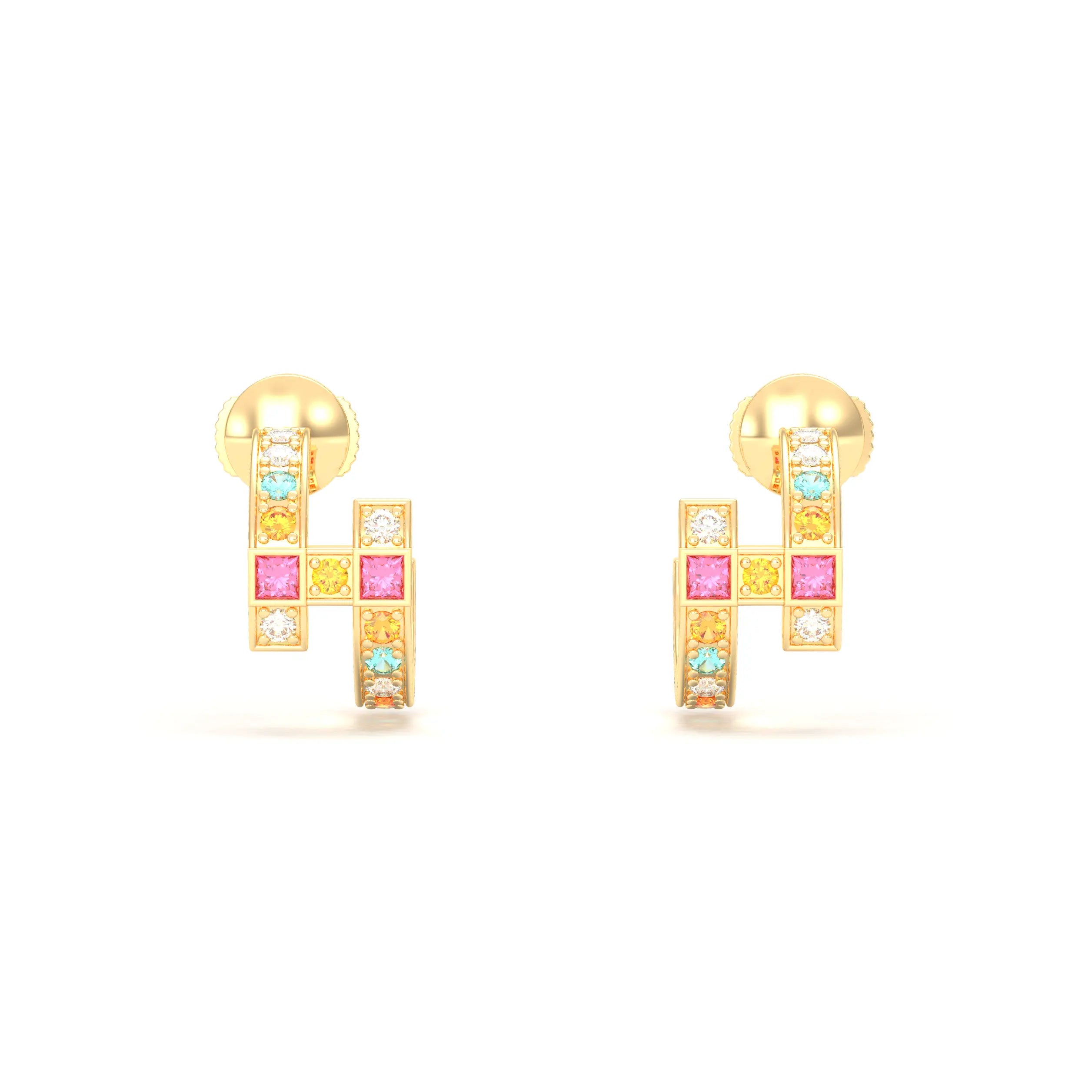 Boucles d’Oreilles Art Déco – Or Jaune 18 Carats & Diamants – Harmonie au Choix