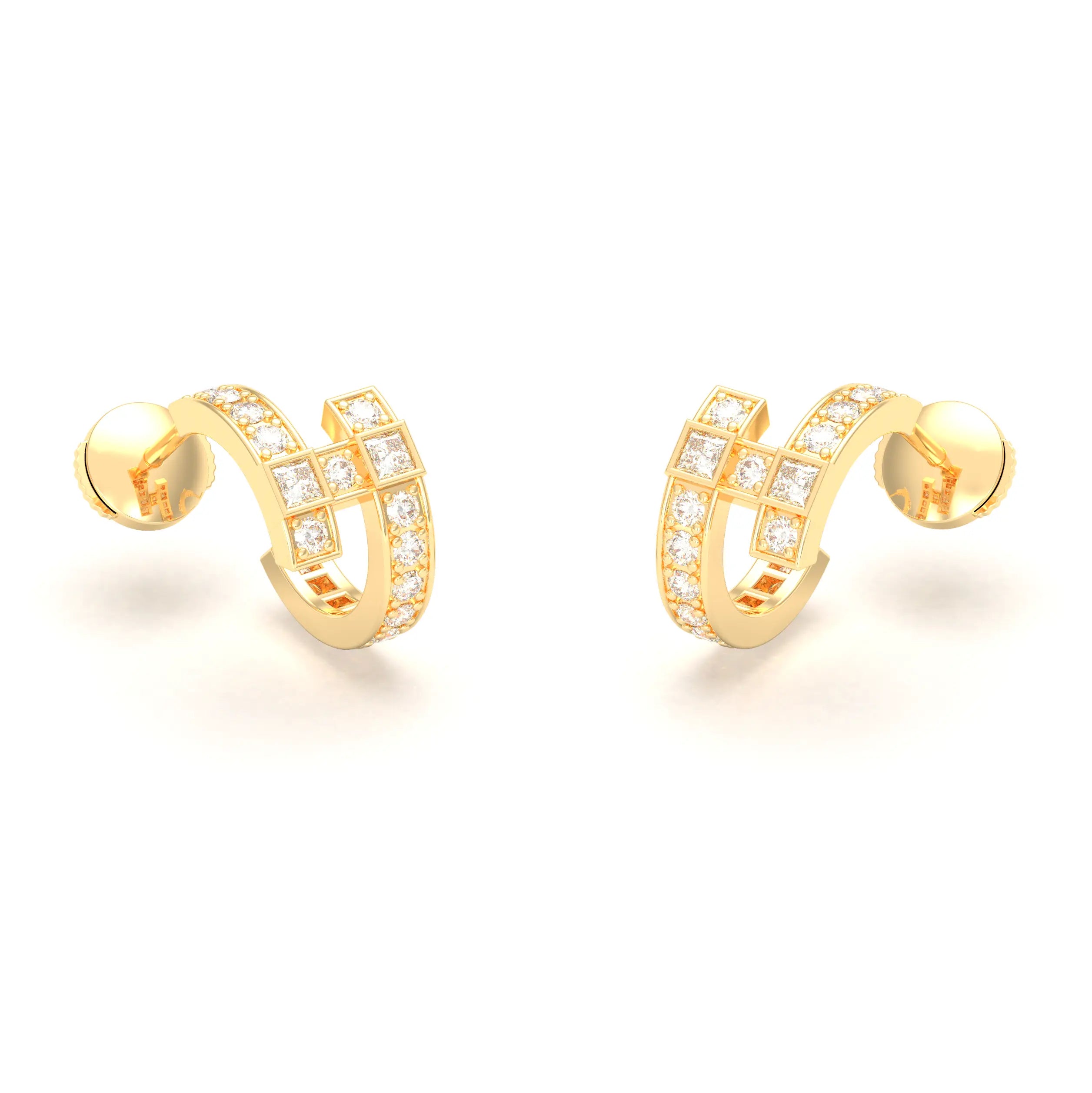 Boucles d’Oreilles Art Déco – Or Jaune 18 Carats & Diamants – Harmonie au Choix Diamant
