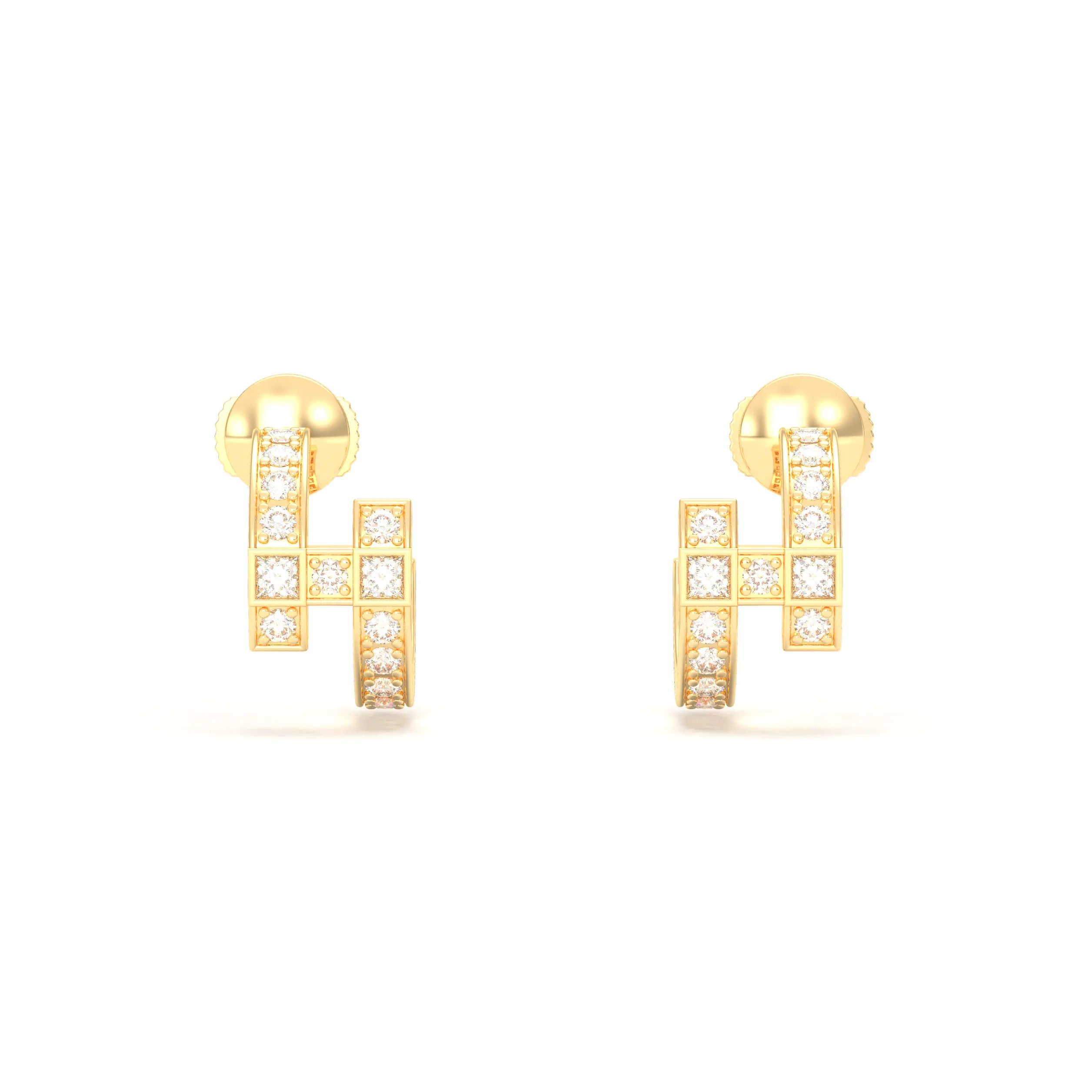 Boucles d’Oreilles Art Déco – Or Jaune 18 Carats & Diamants – Harmonie au Choix