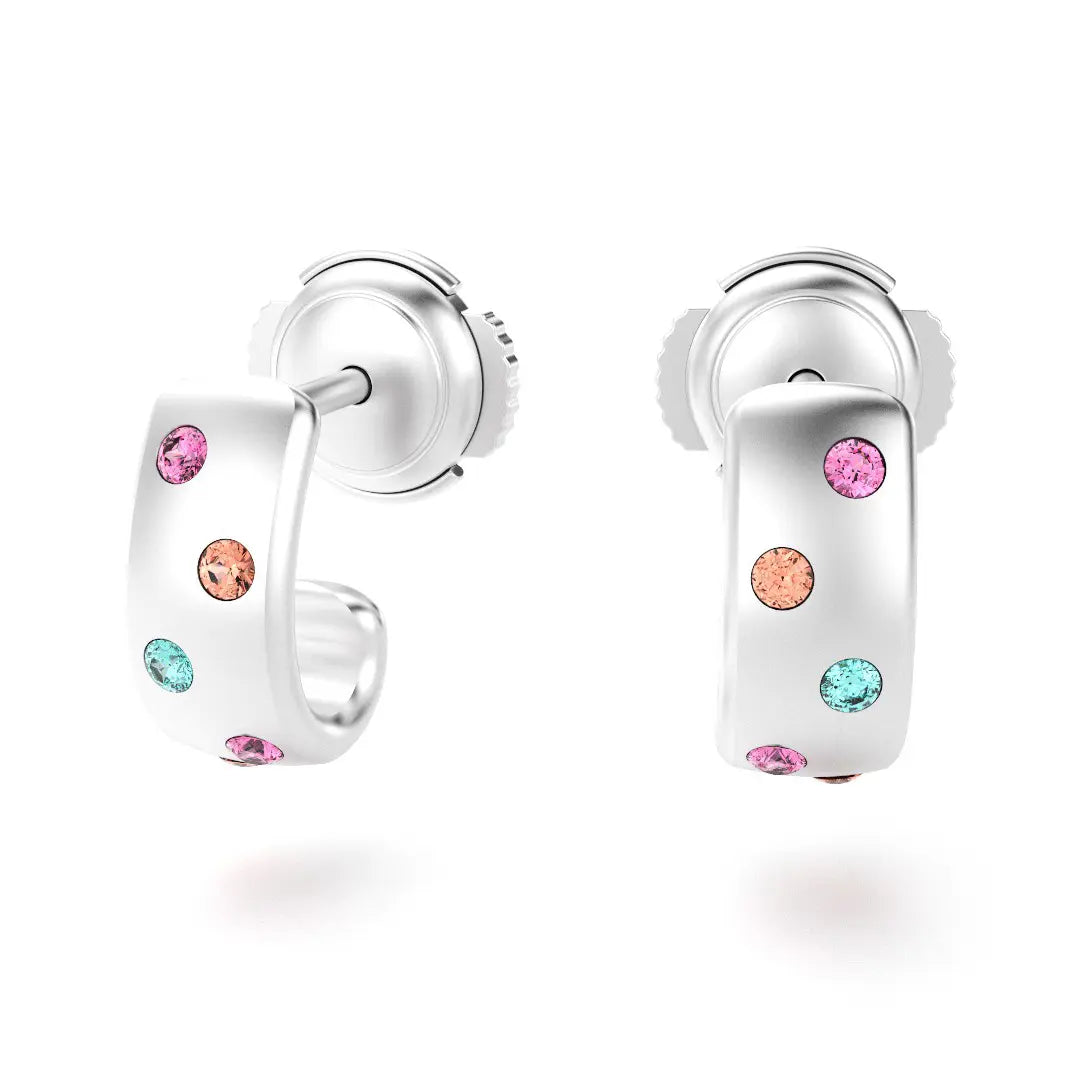 Boucles Elisa Or Blanc 18 Carats Saphirs et Tourmalines Paraïba